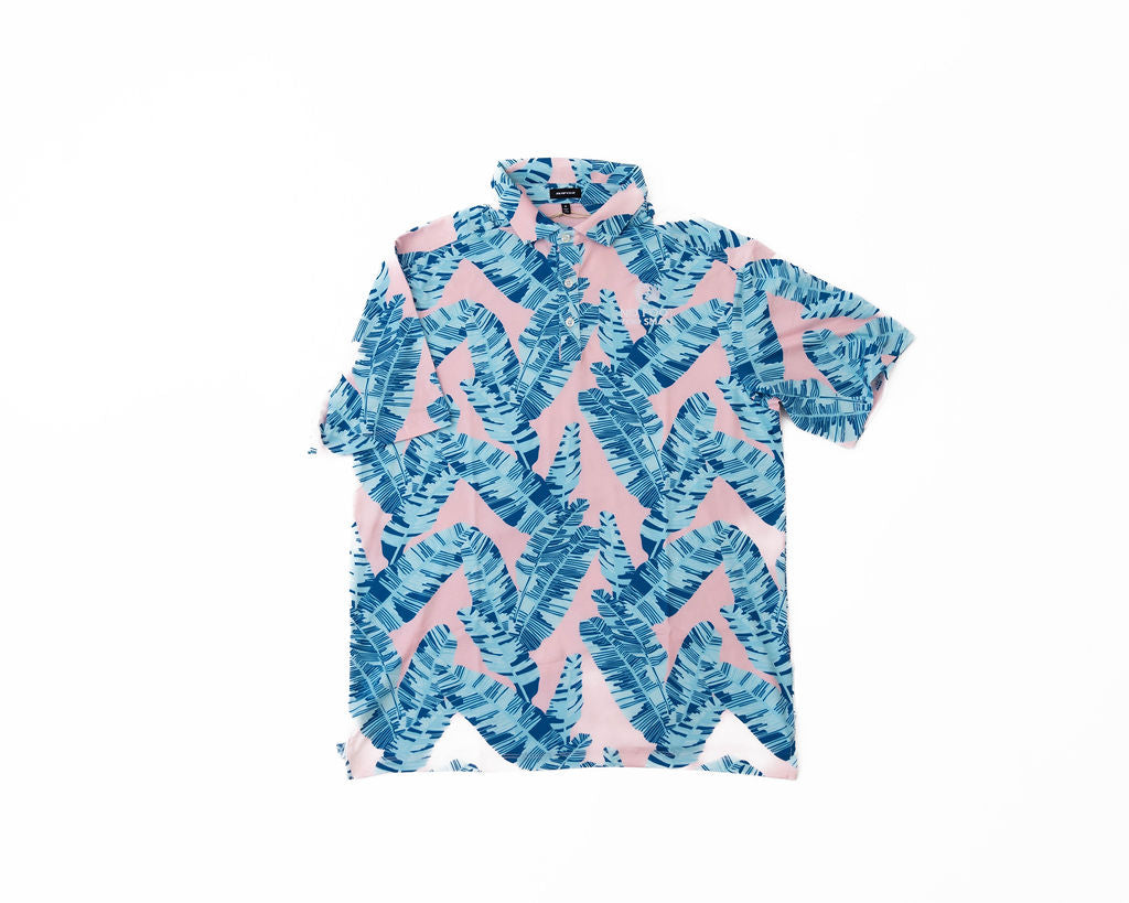 Mens Pink Feather Leaves Golf Polo