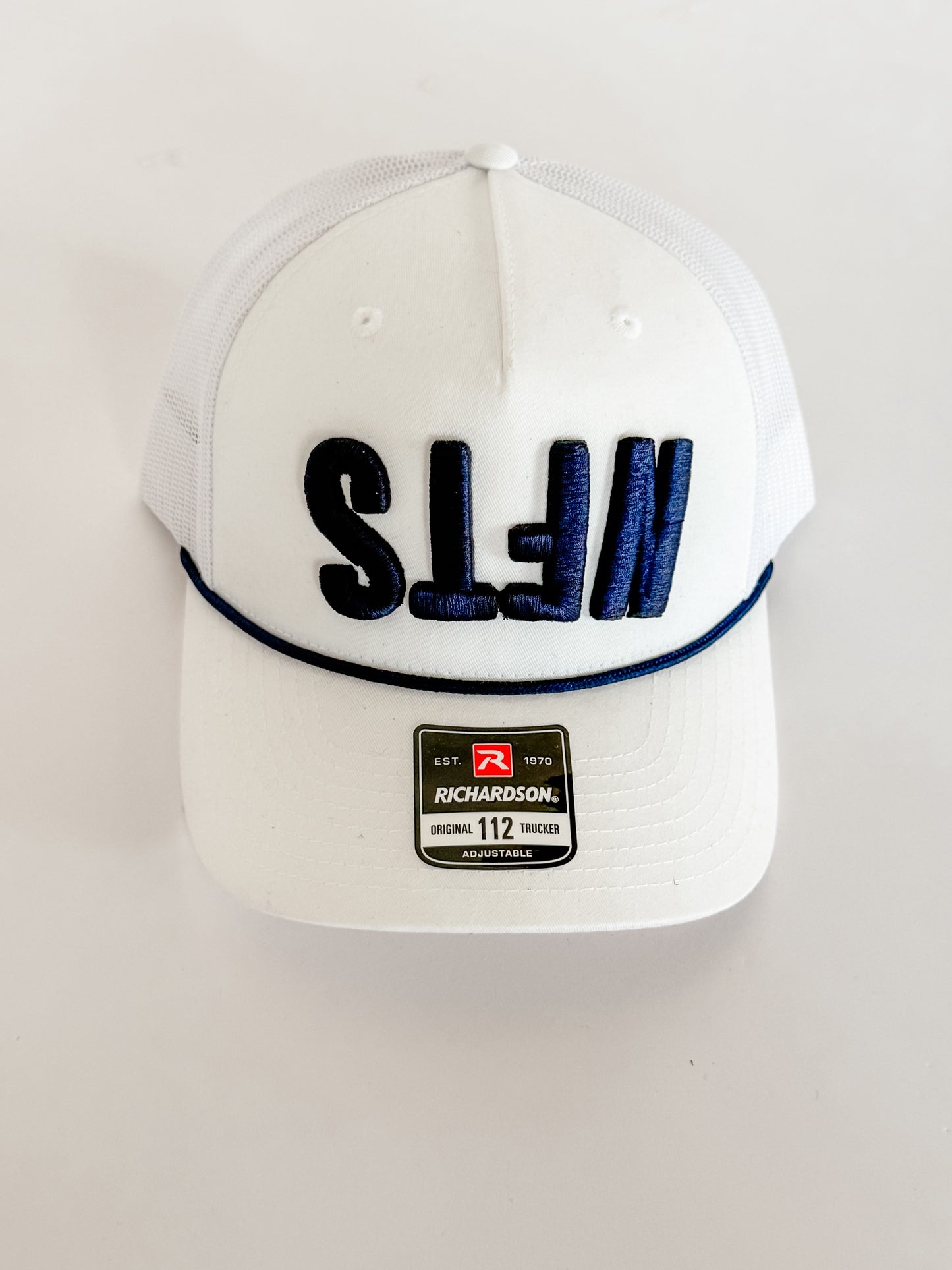 NFTS Puff Trucker Rope Hat-White & Navy