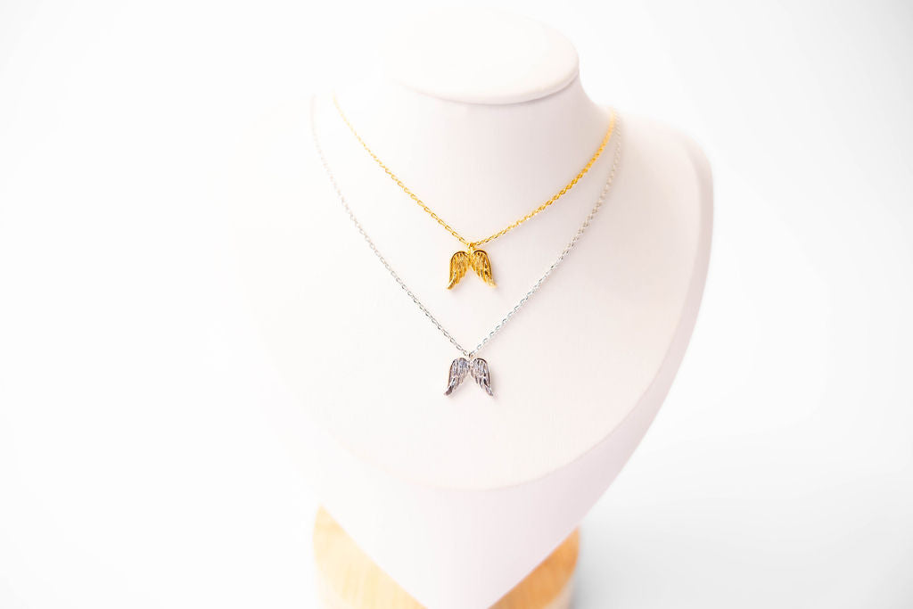 Textured Angel Wing Pendant Necklace