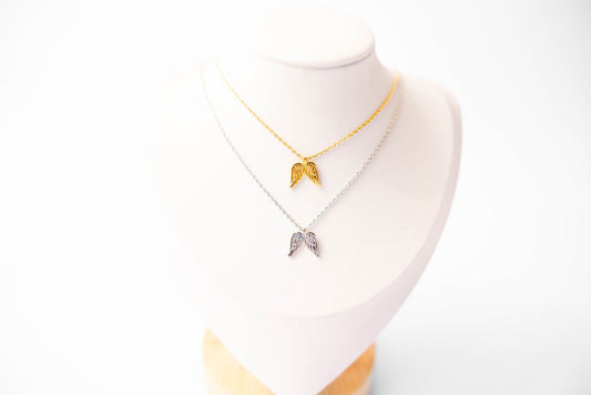Textured Angel Wing Pendant Necklace