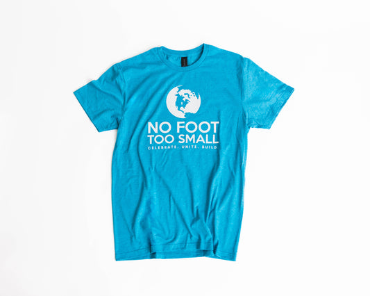 Adult No Foot Too Small T-Shirt Heather-Galapagos Blue
